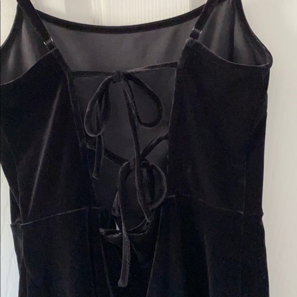 UO Black Velvet Strappy Back Romper - Picture 4 of 5